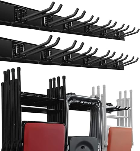 Wallmaster Garage Storage Organization Wall Mount, Garden Tool Rack Organizer Heavy Duty Folding Chair Hangers with 12 Adjustable Hooks 96inch Tracks Max Load 900lb - size: 12Hooks+6Panels