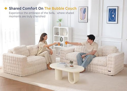 MAXYOYO 3-Seater Boneless Sofa Couch, Modern Bubbled Sofa for Living Room, Soft Bean Bag Chair High-Density Foam Couch with Pillows, No Assembly Required - color: Bubble Beige, size: 3 Seater