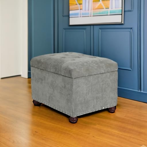Storage Ottoman Foot Rest Stool, 24" Velvet Footstool Bench for Living Room Bedroom, Light Grey - color: Light Grey