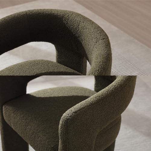 HNY Modern Sherpa Barrel Single Dining Chair, Green | Upholstered Accent Armchair With 18.20" Wide Seat No Assembly Required For Living Room Bedroom Vanity Small Spaces - color: Green Sherpa