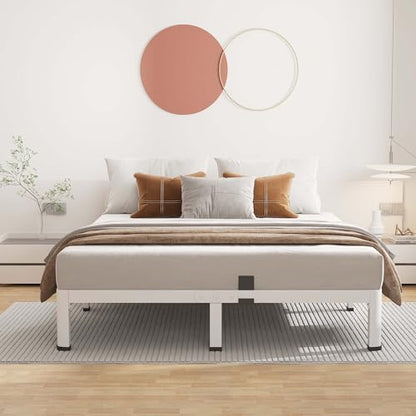 ROIL 10 Inch White Queen Bed Frame Low Profile Rounded Corner | Easy Assembly, Noise Free, 3500LBS Load Capacity, 4 Mattress Baffles, Heavy Duty Steel, No Box Spring Needed, Rubber Pads - size: Queen, style: 10 Inch White