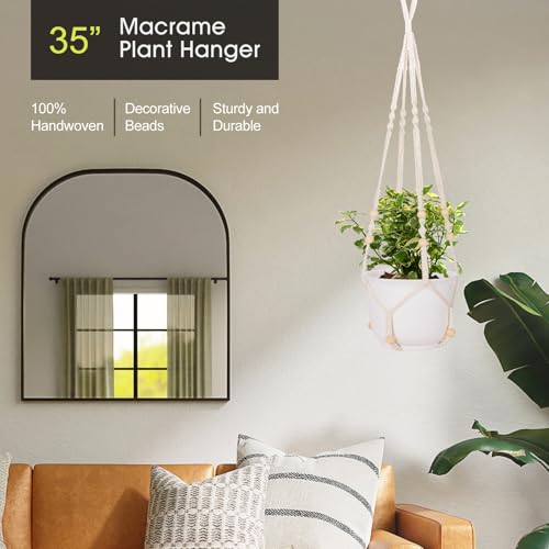 RIFNY Macrame Plant Hanger Indoor, Hanging Plant Holder, White, 1 PC | 35 Inch Hanging Planter with Hooks, Fits 5-10" Pots, Suitable for Ceiling, Wall and Window Indoor Plant, Boho Home Decor - color: White, size: 35 Inch 1pcs