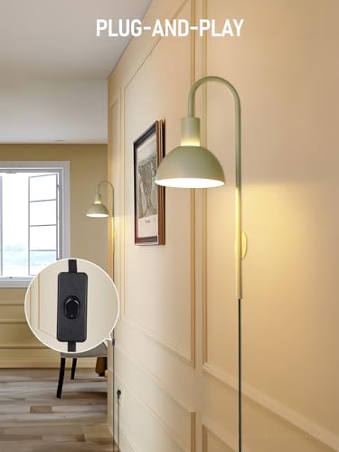 TORCHSTAR 26 Inch Wall Light Fixture, Metal, Plug-in, E26 Base, Green | Wall Mounted Lamp with On/Off Switch for Living Room, Reading Nook, Bedroom, Bulb Not Included - color: Green