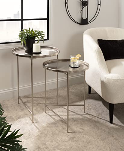 Kate and Laurel Ulani Modern Nesting Side Table; Set of 2; Silver; Sophisticated End Tables for Storage and Display - color: Silver