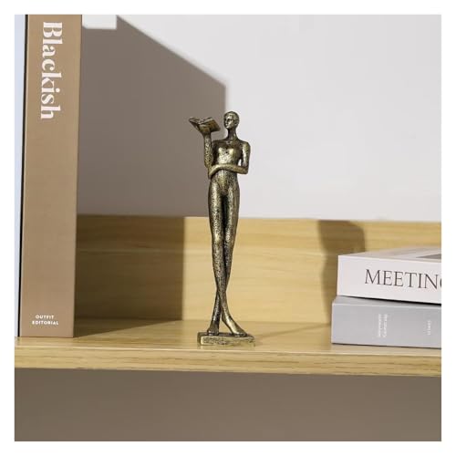 Shelf Decor Reading Figure Sculpture Modern Minimalist Decor Home Office Bookshelf Accent Office Decorations for Work(Bronze) - color: Bronze