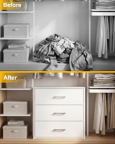 Fixwal Closet Drawers for Clothes, 1 Pack, 3 Drawers Dresser, 21.2" Wide | height 23.6", 3 fabric storage drawers, wooden top, white, spacious storage, dresser for bedroom - size: 15.7"D x 21.2"W x 23.6"H