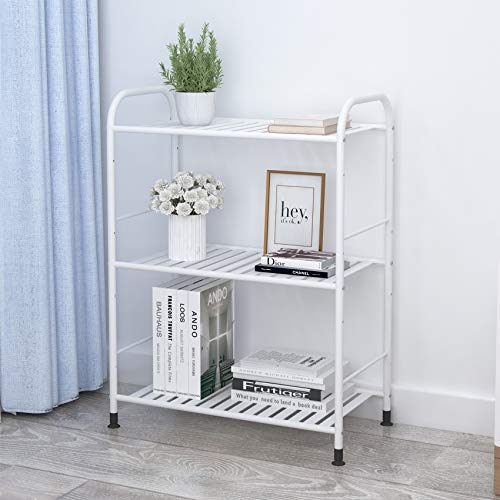 JSB 3-Tier Adjustable Shelving Unit, Heavy Duty Storage Rack Organizer Metal Corner Shelf for Kitchen Living Room Laundry Pantry Bathroom (White, 3 Tier)… - color: White, size: 3 Tier