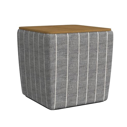 HomePop 19" Storage Ottoman with Wood Top - Midnight Gray Woven Stripe - color: Midnight Gary Woven Stripe