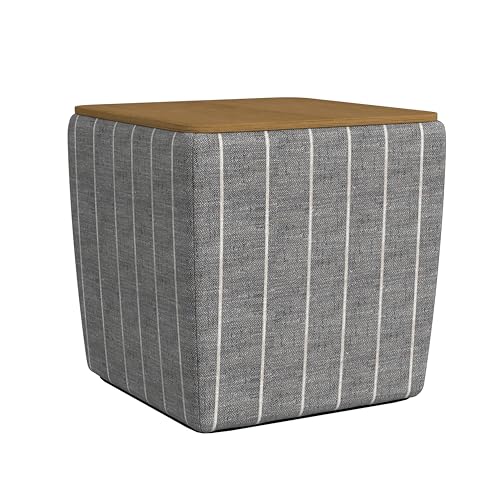 HomePop 19" Storage Ottoman with Wood Top - Midnight Gray Woven Stripe - color: Midnight Gary Woven Stripe