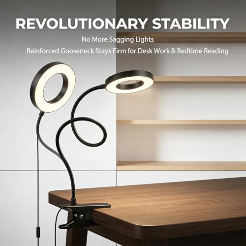 Sunny Power LED Clip On Book Light Eye-Care Bedside Reading Light for Kids | 3 Color Modes,10 Brightness Levels Flexible Arm Night Light,USB Powered Books in Bed, Table Lamp for Home Office Dorm