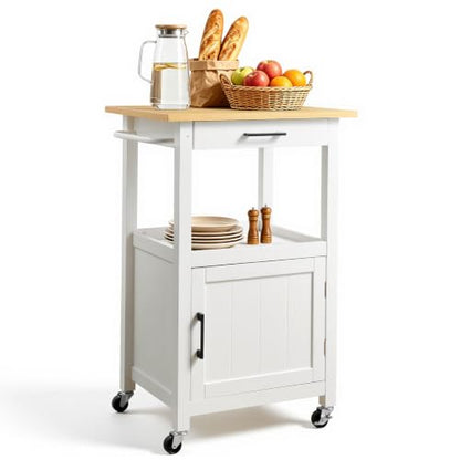 VEVOR Kitchen Island Cart with Single Door Cabinet, Mobile Carts with Drawer, Towel Rack, Hooks, Portable Table on Swivel Wheels, Small Coffee Islands Microwave Stand for Dining Room, 18x23 in, White - size: 17.72"D x 23.23"W x 35.83"H, style: Moveable 1