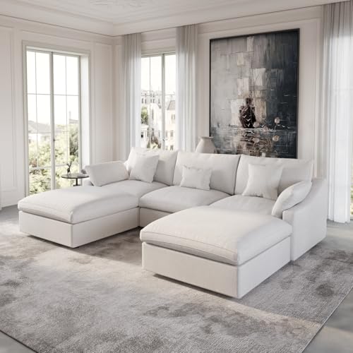 Cloud Couch Modular Sectional Sofa,119.29" U Shaped Couch, Oversized Down Filled Convertible Wide Seater,3 Seater with 2 Ottomans for Living Room Set, Covers Washable&, White - color: White, size: 3 Seat &2 Ottoman