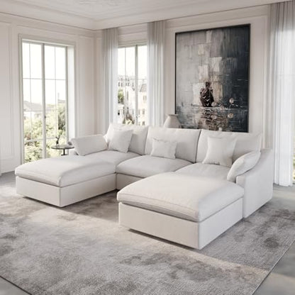 Cloud Couch Modular Sectional Sofa,119.29" U Shaped Couch, Oversized Down Filled Convertible Wide Seater,3 Seater with 2 Ottomans for Living Room Set, Covers Washable&, White - color: White, size: 3 Seat &2 Ottoman