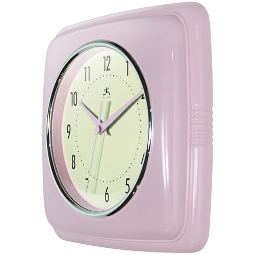 Infinity Instruments Square Retro Wall Clock, Pastel Pink, 9.25" - color: Pastel Pink