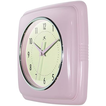 Infinity Instruments Square Retro Wall Clock, Pastel Pink, 9.25" - color: Pastel Pink