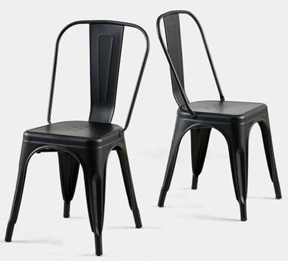 Metal Dining Chairs Set of 2,Matte Midnight Black | Iron Stackable Indoor Metal Chair,Easy Clean,Industrial/Kitchen Dining Room/Apartment/Outdoor/Patio/Bistro, - color: Midnight Black