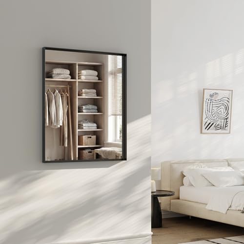 30x20 Black Bathroom Mirrors for Over Sink, Wall Mounted Bathroom Vanity Mirror, HD Distortion-Free Tempered Glass, Anti-Rust Brushed Matte Aluminum Alloy Frame, Horizontal or Vertical Hanging - size: 30"L x 20"W