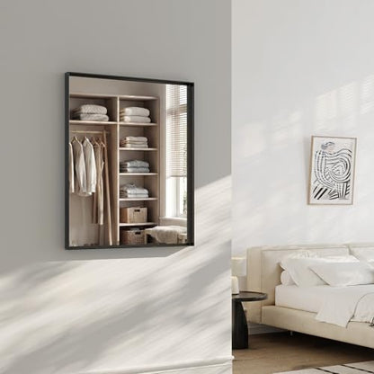 30x20 Black Bathroom Mirrors for Over Sink, Wall Mounted Bathroom Vanity Mirror, HD Distortion-Free Tempered Glass, Anti-Rust Brushed Matte Aluminum Alloy Frame, Horizontal or Vertical Hanging - size: 30"L x 20"W