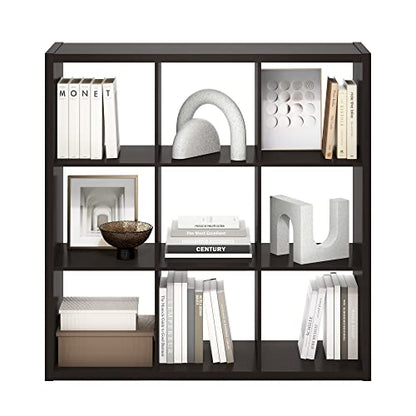 Furinno CUBICLE 9-Cube Book Shelf, Extra Thick Frame Bookshelf, Dark Oak | 14.6" x 44" x 44", Reversible Bookcase with Open Back, for Living Room, Bedroom, Home Office - color: Dark Oak, size: 9-Cube