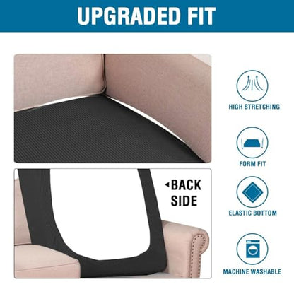 H.VERSAILTEX Super Stretch Individual Chaise Cover Sectional Couch Covers for L Shaped Sofa Both Left/Right Featuring Thick Jacquard Textured Twill Fabric (1 Piece Chaise Cover Large, Black) - color: Black, size: Chaise Cover Large