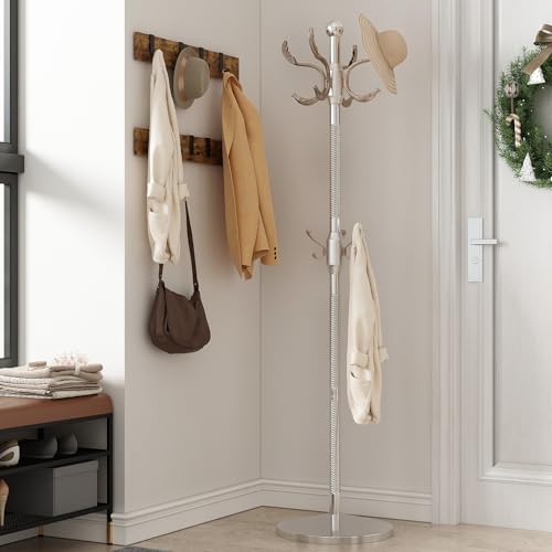 Metal Coat Rack Stand Coat Rack Freestanding with 12 Hooks,Silver | Sturdy Heavy Duty Modern Coats Tree for Bags Clothes Hall Tree Hats Hanger Holder Stand for Entryway Bedroom Hallway Office - color: Silver Cyan with 12 Hooks