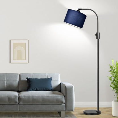 Nintiue Upgraded Modern Arc Dimmable Tall Standing Floor Lamp with Blue Shade, 1200 Lumens LED Bulb Included, for Living & Reading Room, Bedroom, Office & Nursery, Black - color: Matte Black-Blue Shade