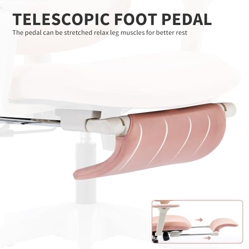 Ergonomic Office Chair with Footrest, 90-135° Reclining High Back Desk Chair with Lumbar Support, 2D Headrest, 2D Armrests, Computer Chair for Long Hours, Pink - color: Pink