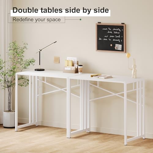 Lutown-Teen Small Folding Desk 35 inch, White | No Assembly Required Narrow Office Desk, Writing Gaming Computer Camping Table for Small Spaces - color: White, size: 35 Inch