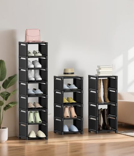 Space-Saving 8-Tier Vertical Shoe Rack, Stackable Narrow Shoe Organizer with Dustproof Fabric Shelves, Sturdy Metal Frame Storage for Entryway Closet Dorm Apartment Small Spaces - size: 8-Tier