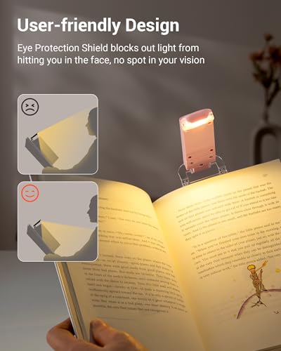 DEWENWILS Book Reading Light with Clip, USB Rechargeable Booklight Pink | Warm White, Brightness Adjustable, Flexible Lighting Angle, Portable Bookmark Lamps for Bookworms, Kids - color: Light Pink