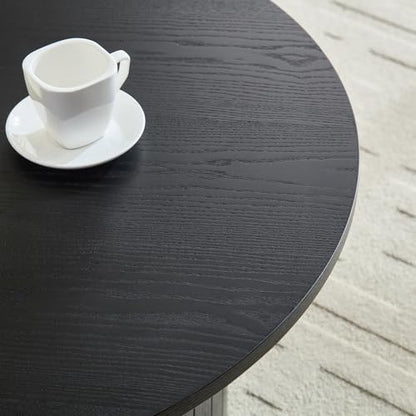 33.07" Round Coffee Table with Storage, 2 Tier Modern Wood Center Table with Drawer, 2 Tiers and 1 Drawer, Accent Table for Living Room, Apartment, Small Space.(Black) - color: Black-a