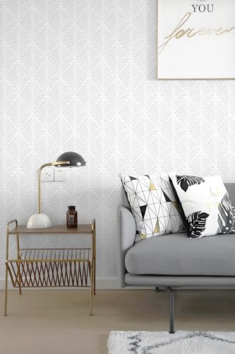 Safiyya Peel and Stick Wallpaper Geometric Contact Paper Light Grey Modern Wall Paper Boho Self Adhesive Removable Wallpaper for Bedroom Vinyl Rolls 17.3"x78.7" - color: Grey and White, size: 17.3" x 78.7"