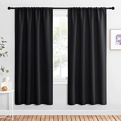 NICETOWN Living Room Blackout Shades - All Season Rod Pocket Thermal Insulated Solid Blackout Curtains/Drapes for Living Room (Set of 2, 42 inches by 72 Inch, Black) - color: Black, size: 42"W x 72"L (Pack of 2)