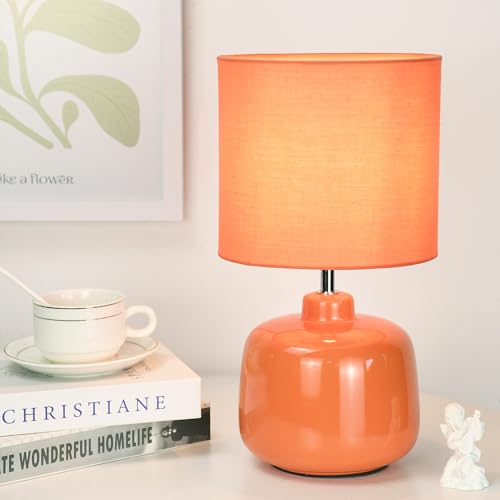 Oslo Small Ceramic Table Lamp for Living Room and Bedroom,Modern Kids Night Table Lamp,Φ7.09×H13.39IN,Bulb Excluded,Orange - color: Orange