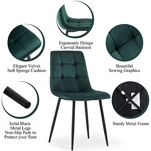 Homedot 5 PCS Dining Room Table Set, Grey Kitchen Table with Hooks for Hanging, Thick MDF Tabletop, 4 Dark Green Velvet Living Room Chairs - color: Dark Green, size: 1* Grey Round Table+4*Chair