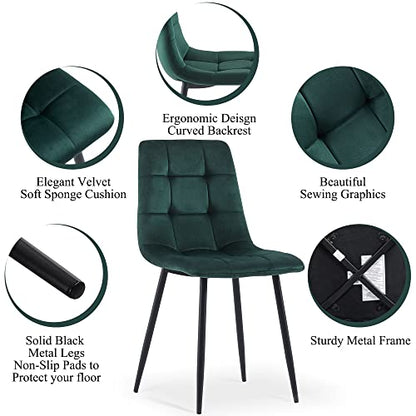 Homedot 5 PCS Dining Room Table Set, Grey Kitchen Table with Hooks for Hanging, Thick MDF Tabletop, 4 Dark Green Velvet Living Room Chairs - color: Dark Green, size: 1* Grey Round Table+4*Chair