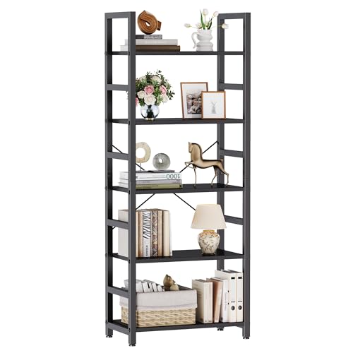 DUMOS 5-Tier Bookshelf, Modern Tall Bookcase Book Shelf | Open Storage Display Shelf for Living Room, Bedroom, Home Office, Narrow Standing Shelving Unit for Books, CDs, Décor Black - color: Modern Black, size: 5 Tier