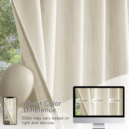 RYB HOME Cafe Curtains 24 inches Length, 2 Panels Kitchen Curtains and Valances Set Faux Linen Blended Shabby Privacy Protect Topper for Kitchen Living Room, Rod Pocket, Linen, W 26 x L 24 inch - color: H-linen, size: 26"W x 24"L (Pack of 2)