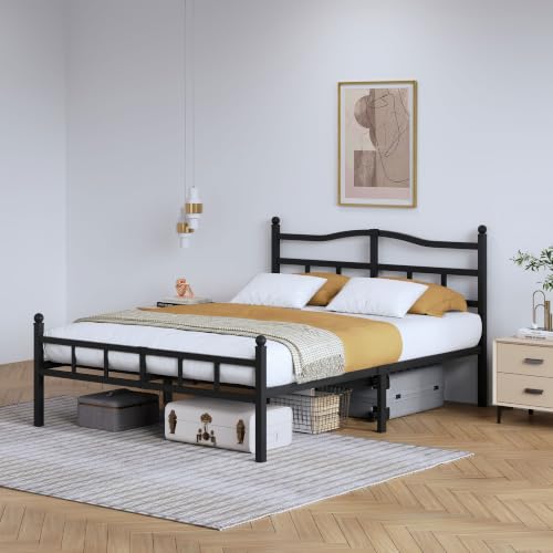SHOANED 14 Inch Metal Bed Frame - Full Size Heavy Duty Bedframe with Headboard & Footboard Black Basic Steel Slats Platform No Box Spring Needed/Easy Assembly/Noise Free - size: Full, style: 14 Inch with Footboard