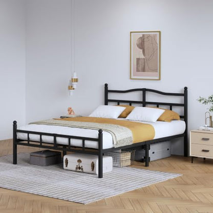 SHOANED Metal Bed Frame with Headboard & Footboard - 14 Inch King Size Heavy Duty Bedframe Black Basic Steel Slats Platform No Box Spring Needed/Easy Assembly/Noise Free - size: King, style: 14 Inch with Footboard