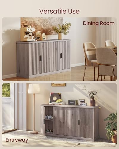 VASAGLE MAXE Collection - Buffet Cabinet, Fluted Console Cabinet, Sideboard with Adjustable Shelves, Mid Century Modern Buffet Table, 15.8 x 58.3 x 31.5 Inches, Washed Gray UBBK382G01S - color: Washed Gray, size: 58.3"W, style: 1 Pack