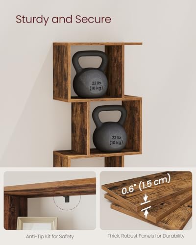 VASAGLE CUSTOS Collection - Bookshelf, 5-Tier Bookcase, 9.4 x 15.7 x 62.6 Inches, Storage Shelf with Open Compartments, Modern, for Living room, Bedroom, Office, Rustic Brown ULBC462K01 - color: Rustic Brown, style: 5-Tier (15.7"W)