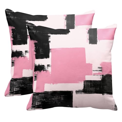 Throw Pillow Covers Set of 2, 18 x 18 Inch, Pink White | Abstract Oil Painting Outdoor Decorative Square Pillow Cases Couch Cushion Case for Couch Bed Sofa Living Room Home Decor - color: Black Pink, size: 18" x 18" (Pack of 2)