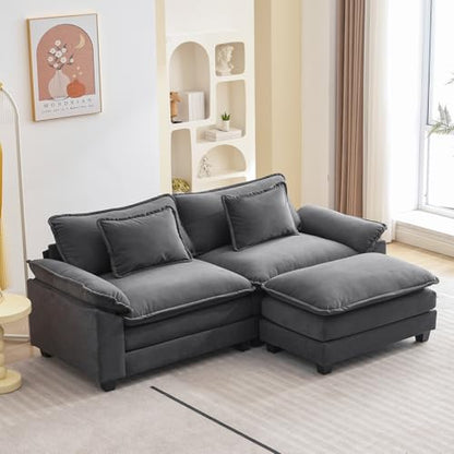 86" Modular Sectional Sofa, Comfy Deep Cloud Couch with Ottoman | L-Shaped Couches for Living Room, Modular Couch, Deep and Wide Seat, Velvet Sofa Sleeper with Throw Pillows, Blue Grey - color: Blue Gray, size: 86 Inch L