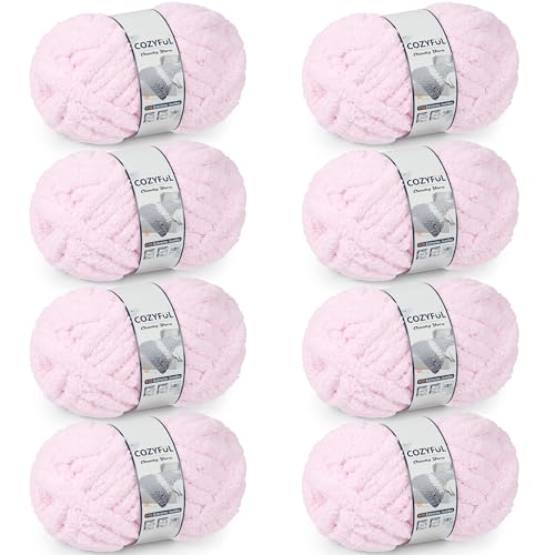 Cozyful Chunky Yarn for Hand Knitting - #10 Chunky Chenille Yarn, Jumbo Big Thick Chunky Yarns for Crocheting, Super Bulky Chunky Knit Blanket Yarns, 8 Skein (22 yds 8 oz Each Skein), Blush Pink - color: Blush Pink