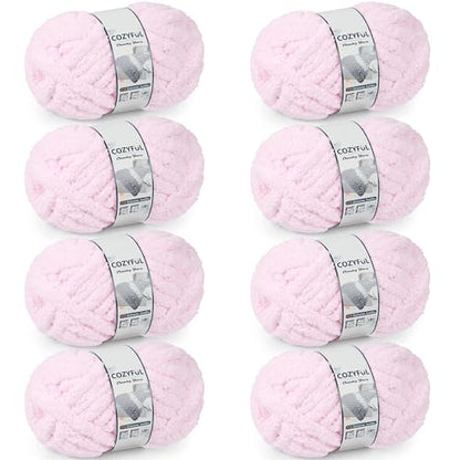 Cozyful Chunky Yarn for Hand Knitting - #10 Chunky Chenille Yarn, Jumbo Big Thick Chunky Yarns for Crocheting, Super Bulky Chunky Knit Blanket Yarns, 8 Skein (22 yds 8 oz Each Skein), Blush Pink - color: Blush Pink