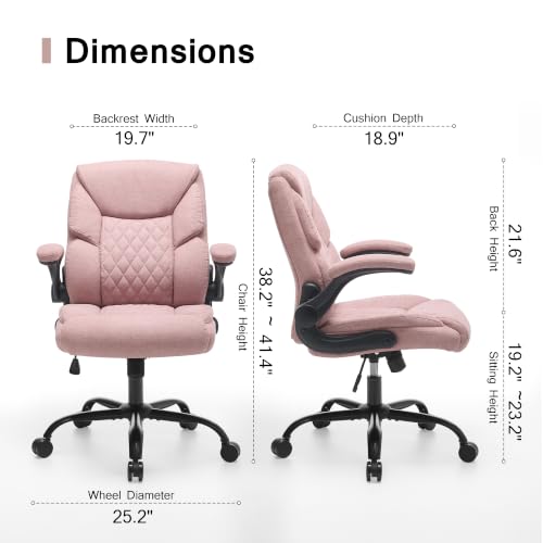 Fabric Executive Office Chair - Comfy Pink Desk Chair Small Space | with Mid Backrest,5 Wheels,Mid Backrest,Lumbar Support, Height Adjustable,Home Office Reading Gaming Use,for Women Adult - color: Pink
