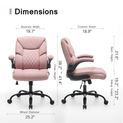 Fabric Executive Office Chair - Comfy Pink Desk Chair Small Space | with Mid Backrest,5 Wheels,Mid Backrest,Lumbar Support, Height Adjustable,Home Office Reading Gaming Use,for Women Adult - color: Pink