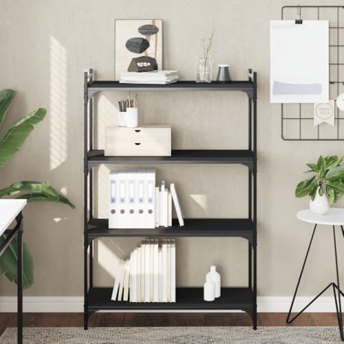 4-Tier Industrial Black Bookcase 31.5×11.8×47.2 in Engineered Wood & Metal Frame Small Shelf Stand Adjustable Feet for Living Room Office Bedroom - color: Black-e, size: Medium