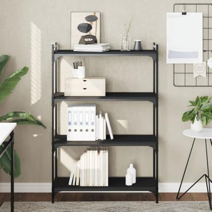 4-Tier Industrial Black Bookcase 31.5×11.8×47.2 in Engineered Wood & Metal Frame Small Shelf Stand Adjustable Feet for Living Room Office Bedroom - color: Black-e, size: Medium